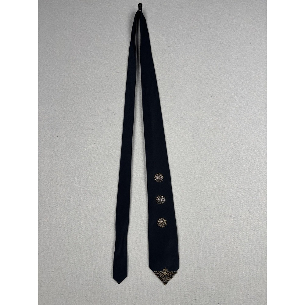 Vintage Express Tie Mens One Size Black Metal Medallion Polyester Necktie 80s